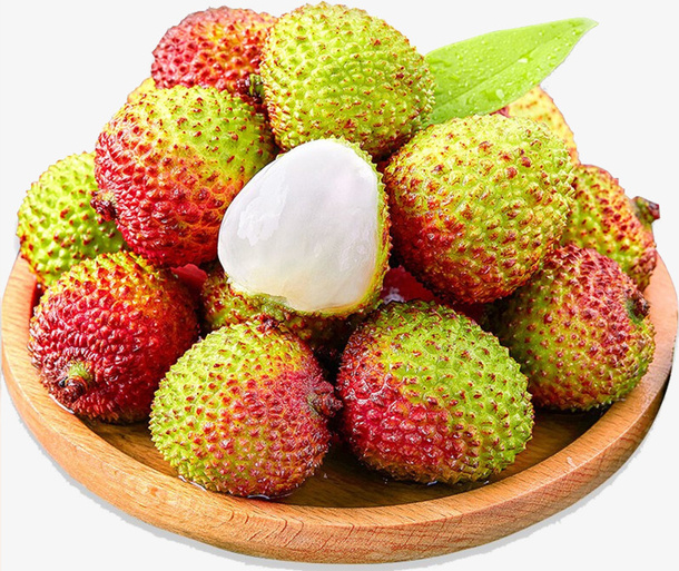 一盘新鲜的荔枝免抠