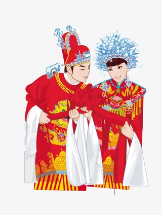 古代卡通新郎新娘免抠
