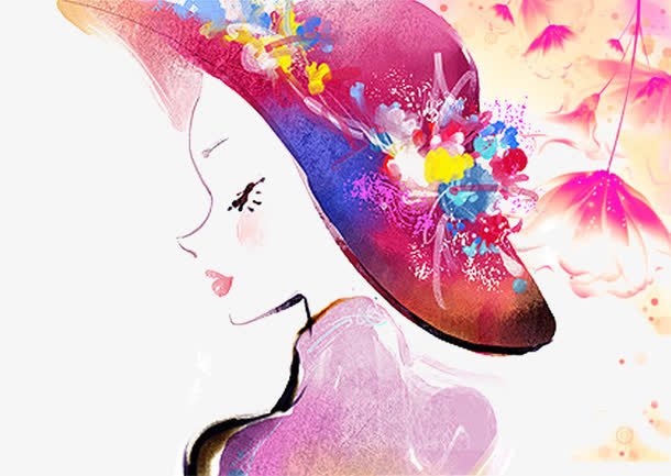 38女王节手绘女孩免抠