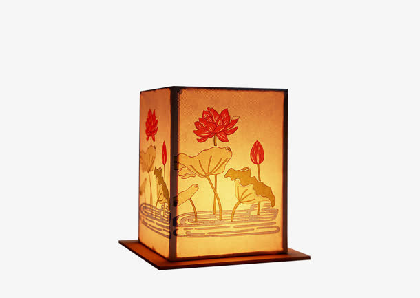 手绘荷花灯笼海报免抠