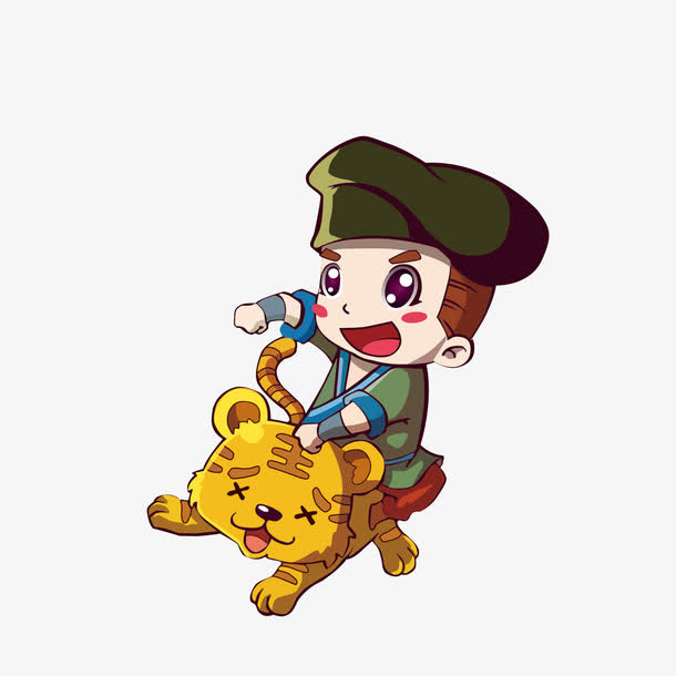 卡通Q版武松打虎素材免抠