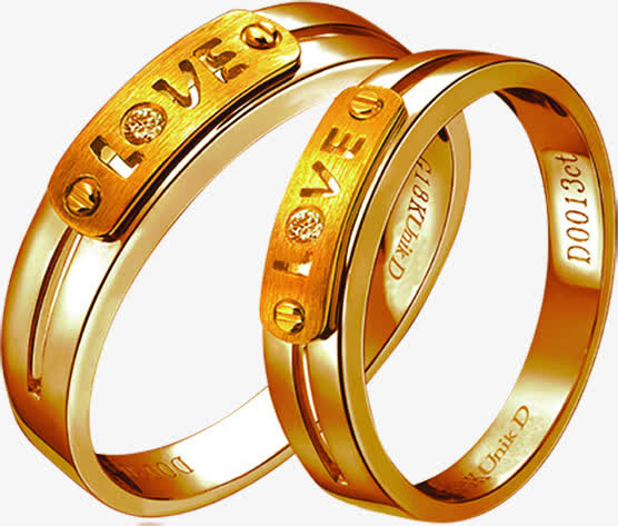 love爱黄金对戒七夕情人节免抠