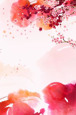 红色樱花水墨桃花梅花花瓣飘落广告背景高清