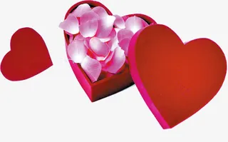 红色爱心礼盒玫瑰花瓣免抠