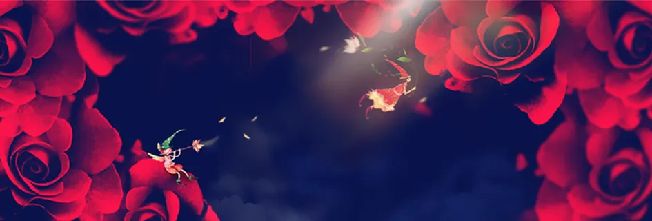 情人节主题浪漫玫瑰花瓣天使背景banner高清