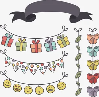 矢量丝带与卡通礼盒免抠