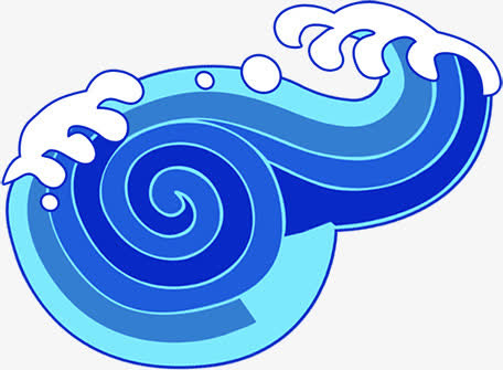 蓝色卡通花纹波浪免抠