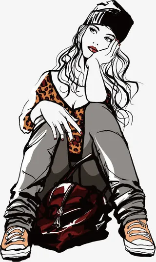 手绘美女矢量图免抠