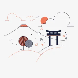 卡通矢量线条风水画免抠