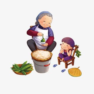 卡通奶奶孙女包粽子免抠