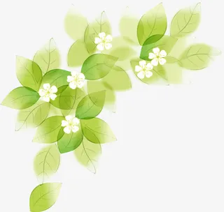 绿色清爽春天花朵树叶免抠