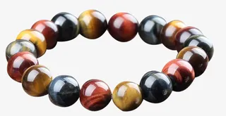 印度炫彩三色虎眼石手链免抠
