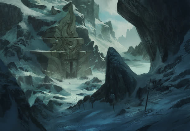 蓝色雪地山峰小路免抠