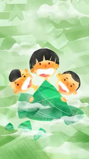 端午节吃粽子小清新绿色H5背景素材高清