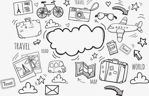世界旅游日简笔画手绘矢量元素免抠