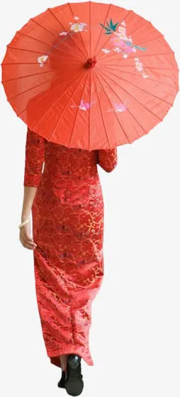 红色油纸伞红色上衣女子免抠