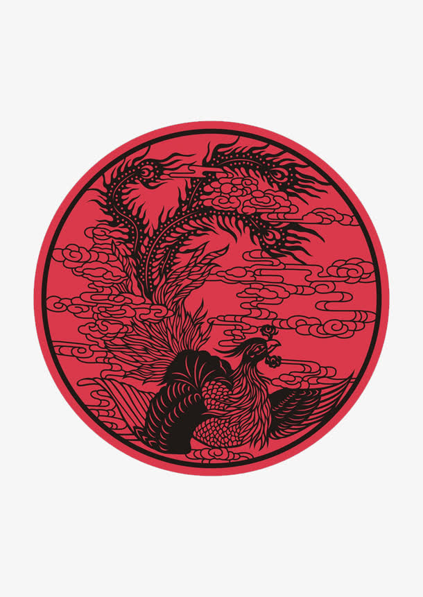 红色花纹免抠