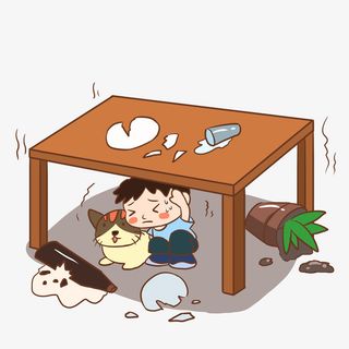 防震救灾黄色卡通元素躲桌子傻免抠