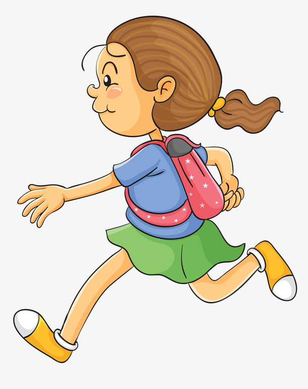大步奔跑上学的女孩免抠