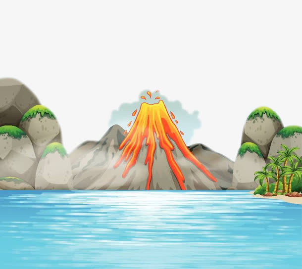 卡通手绘火山岩免抠