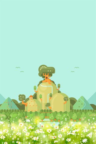 绿色手绘春季踏青春天油菜花背景高清