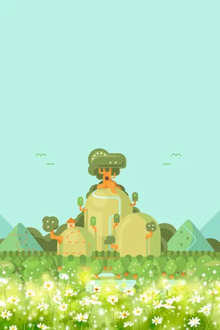 绿色手绘春季踏青春天油菜花背景高清