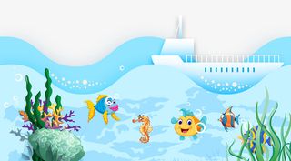 唯美夏天剪纸风海底世界免抠