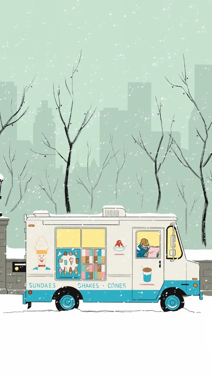 小清新卡通绿色公交雪景H5背景素材高清