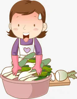 手绘洗蔬菜的女人场景图免抠 手绘洗蔬菜的女人场景图免抠