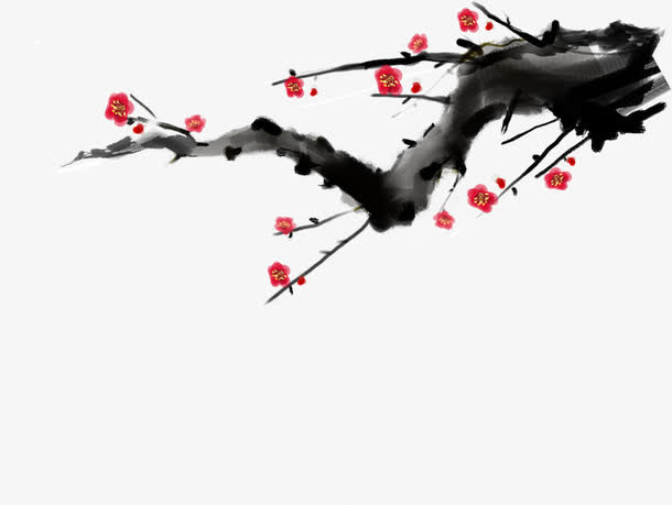手绘水墨玫瑰树枝免抠