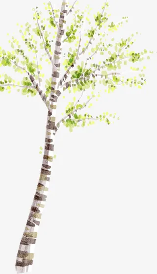 春天绿叶漫画大树免抠