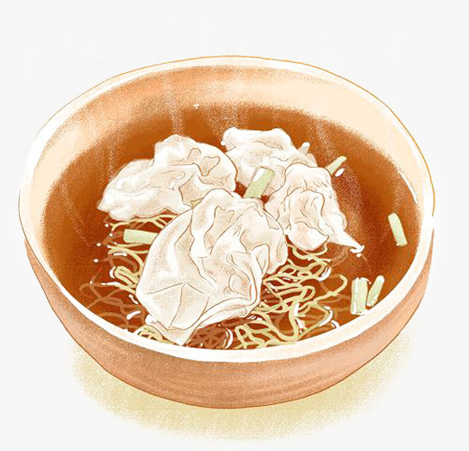手绘美味传统小吃馄饨面免抠