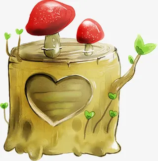 春天卡通蘑菇大树免抠