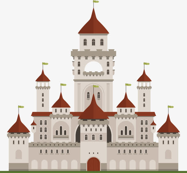 彩色卡通欧式屋顶免抠