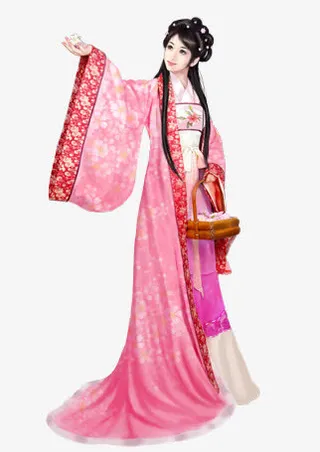 粉裙礼盒女子图片免抠