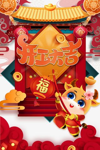 开工大吉手绘春节元素图免抠节日元旦/春节/元宵元素