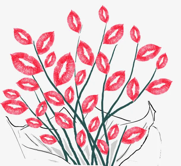 红唇花束免抠
