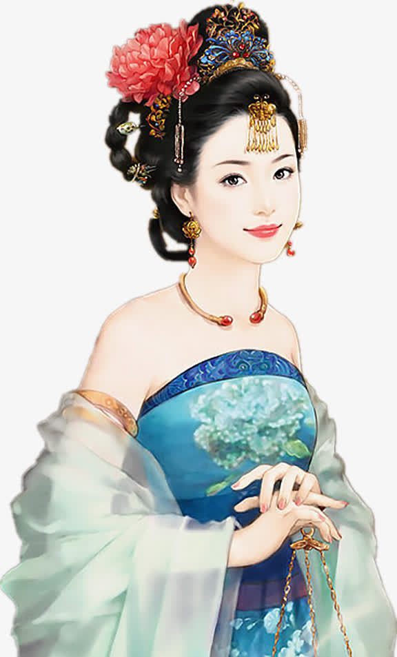 手绘中国风唐朝美女免抠