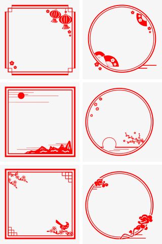 中国风手绘水墨风景山水徽派建筑54免抠