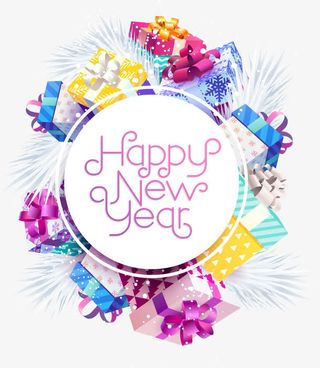 七彩冬日新年标签免抠