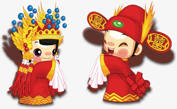 唯美精美中国风结婚一对新人免抠