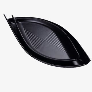 黑色叶子状底纹简约家用陶瓷盘子免抠