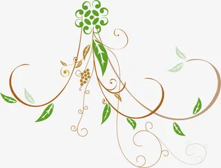 优美手绘花纹树枝免抠