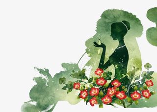 花丛中女孩免抠