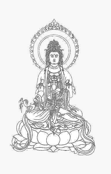 工笔画白描观音画像免抠
