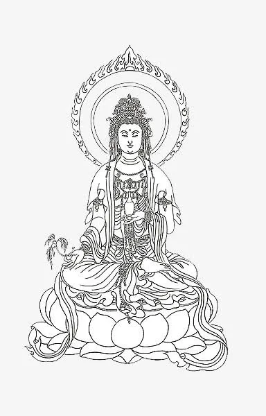 工笔画白描观音画像免抠
