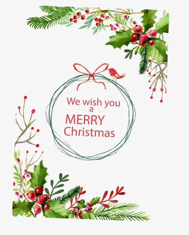 圣诞节水彩卡片矢量图免抠