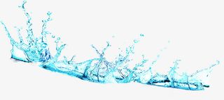 右斜蓝色透明绽开水花免抠