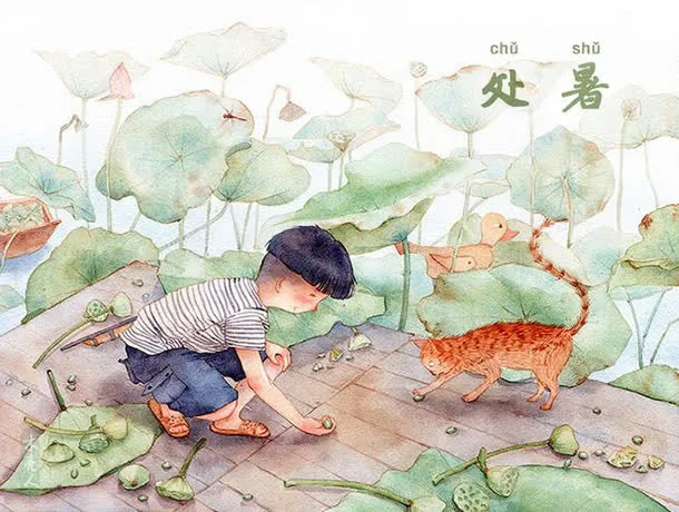 处暑手绘水彩插画免抠