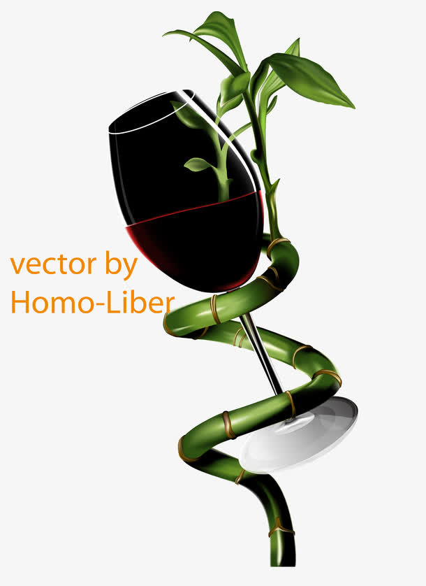 红酒杯与富贵竹玻璃杯免抠